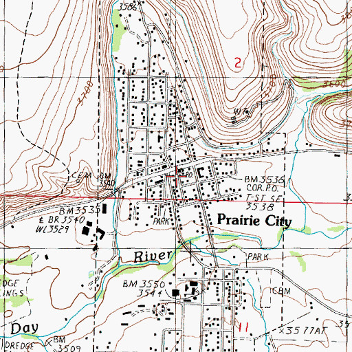 Topographic Map of Prairie City Post Office, OR