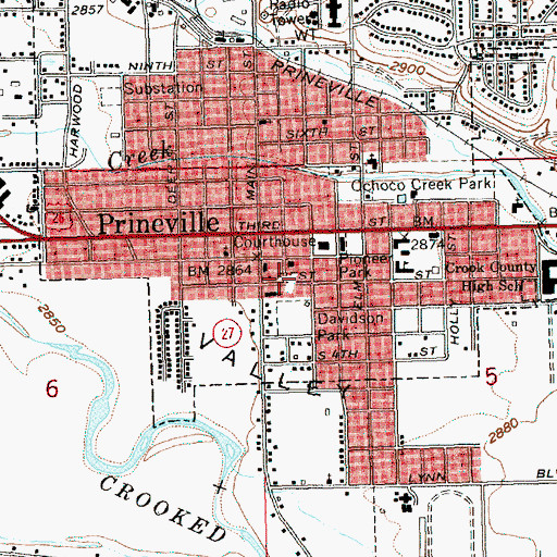 Topographic Map of Prineville Post Office, OR