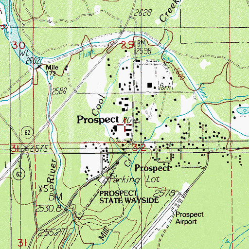 Topographic Map of Prospect Post Office, OR