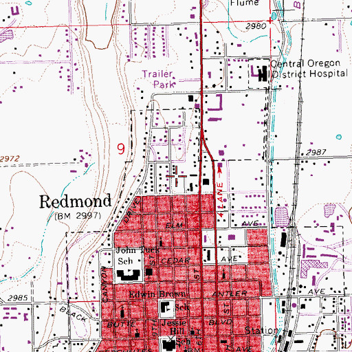 Topographic Map of Redmond Post Office, OR