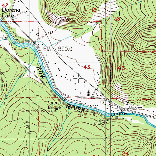 Topographic Map of Row River Post Office (historical), OR
