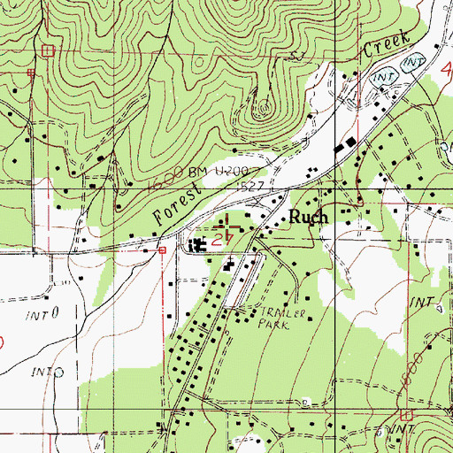 Topographic Map of Ruch Post Office (historical), OR