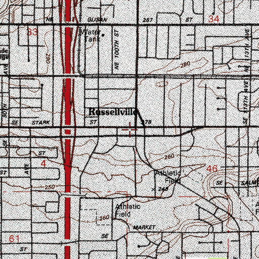 Topographic Map of Russellville Post Office (historical), OR