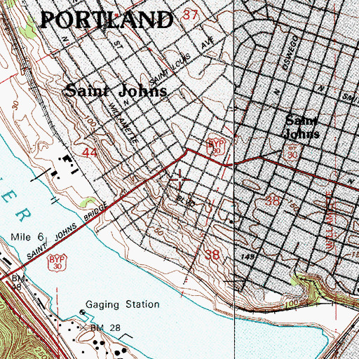 Topographic Map of Saint Johns Post Office, OR