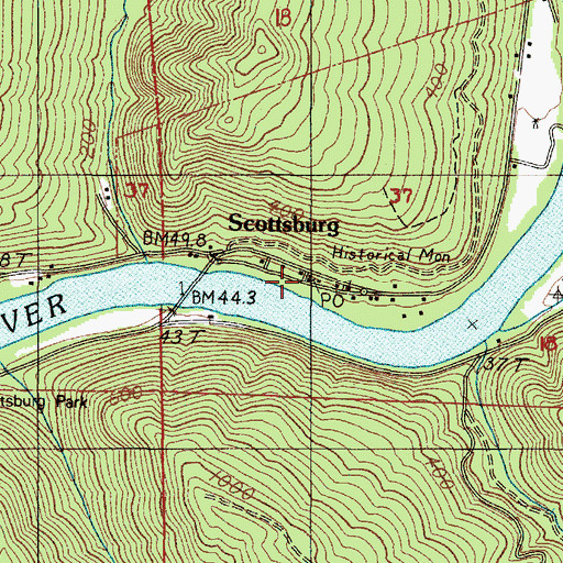 Topographic Map of Scottsburg Post Office, OR