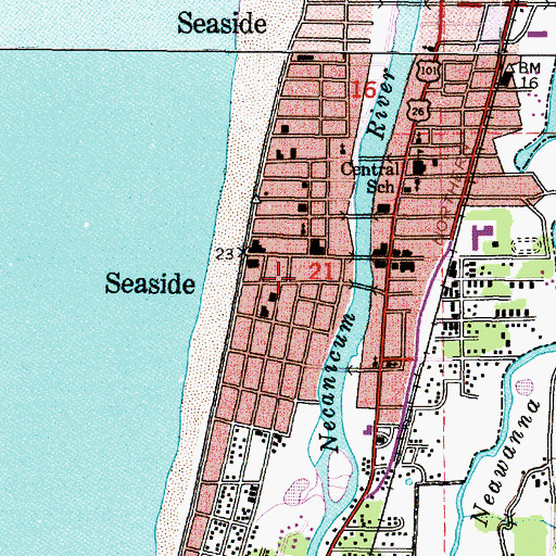 Topographic Map of Seaside Post Office, OR