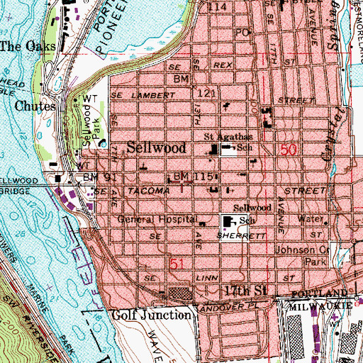 Topographic Map of Sellwood Post Office (historical), OR