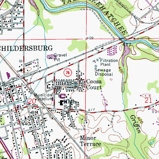 Topographic Map of Coosa Court, AL
