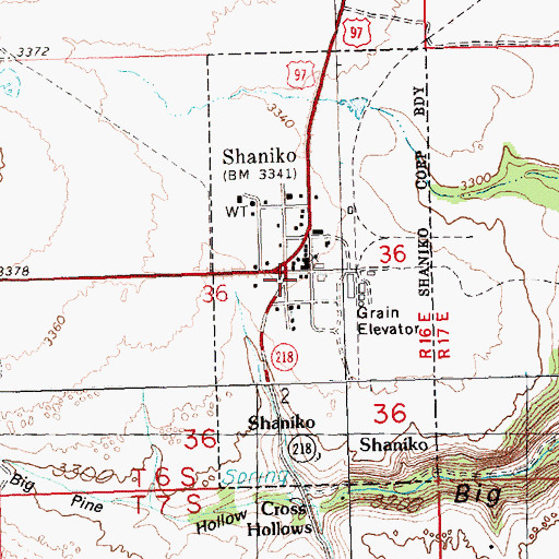 Topographic Map of Shaniko Post Office, OR