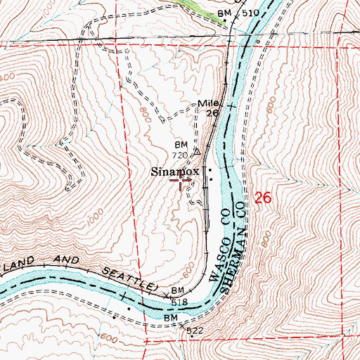 Topographic Map of Sinamox Post Office (historical), OR