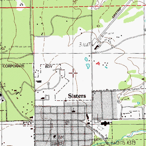 Topographic Map of Sisters Post Office, OR