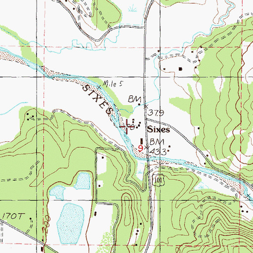 Topographic Map of Sixes Post Office, OR