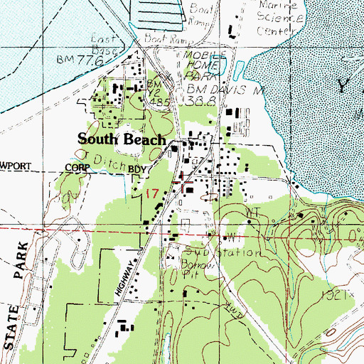 Topographic Map of South Beach Post Office, OR