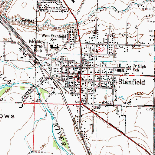 Topographic Map of Stanfield Post Office, OR