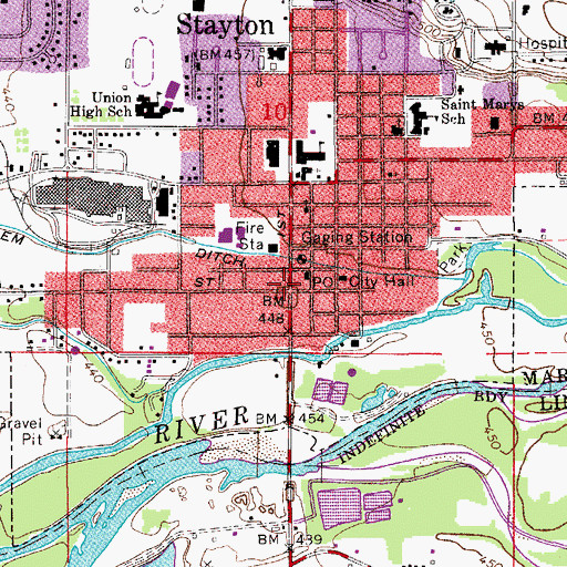 Topographic Map of Stayton Post Office, OR