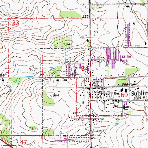 Topographic Map of Sublimity Post Office, OR