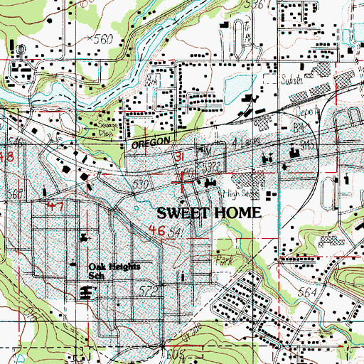 Topographic Map of Sweet Home Post Office, OR