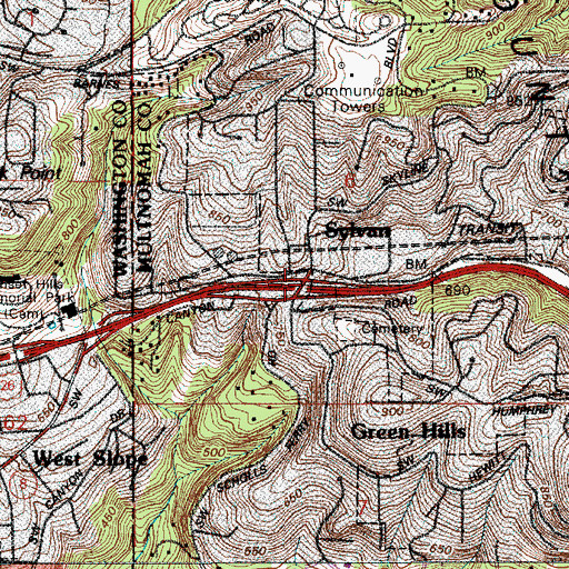 Topographic Map of Sylvan Post Office (historical), OR