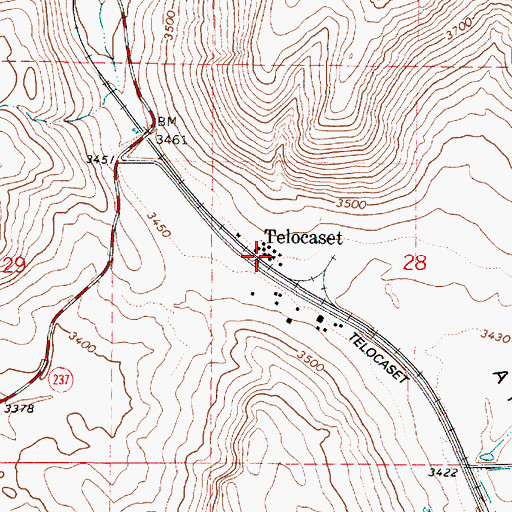 Topographic Map of Telocaset Post Office (historical), OR