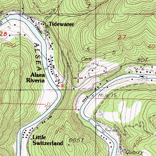 Topographic Map of Tidewater Post Office, OR