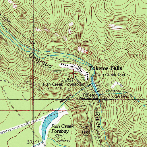 Topographic Map of Toketee Falls Post Office (historical), OR