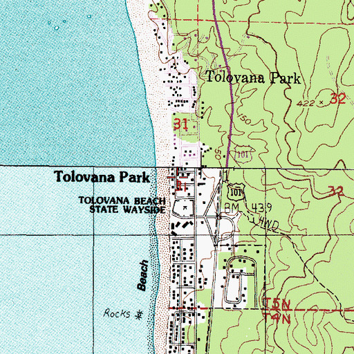 Topographic Map of Tolovana Park Post Office, OR