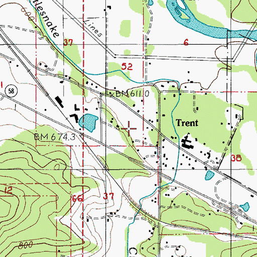 Topographic Map of Trent Post Office (historical), OR