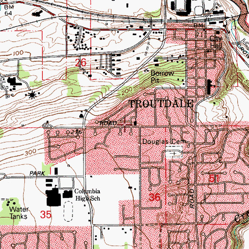 Topographic Map of Troutdale Post Office, OR