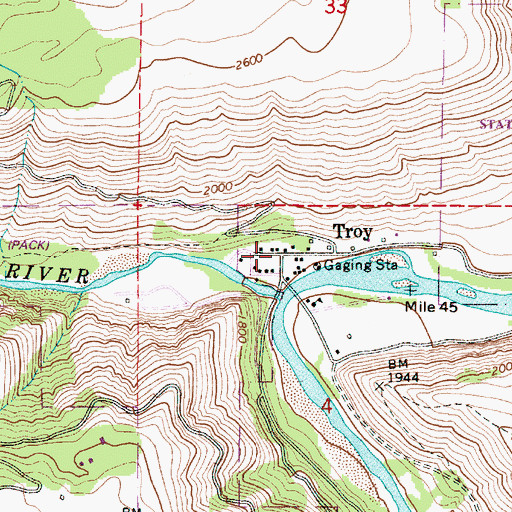 Topographic Map of Troy Post Office (historical), OR