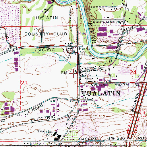 Topographic Map of Tualatin Post Office, OR