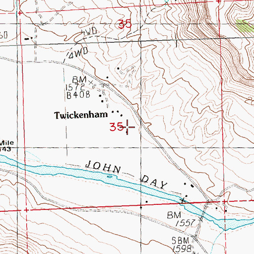 Topographic Map of Twickenham Post Office (historical), OR