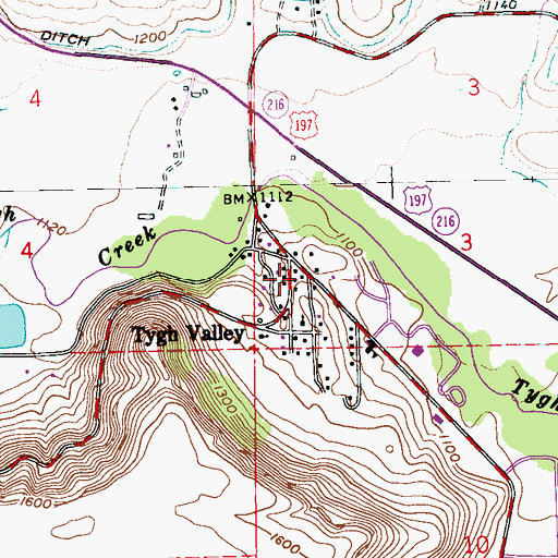 Topographic Map of Tygh Valley Post Office, OR