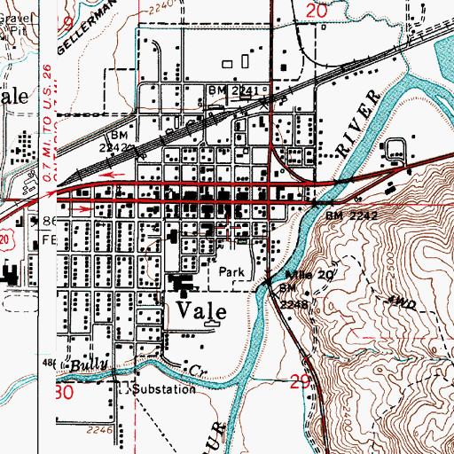 Topographic Map of Vale Post Office, OR
