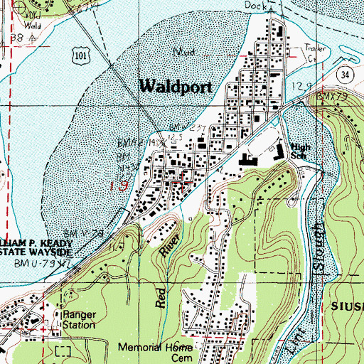 Topographic Map of Waldport Post Office, OR