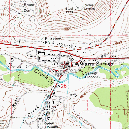 Topographic Map of Warm Springs Post Office, OR