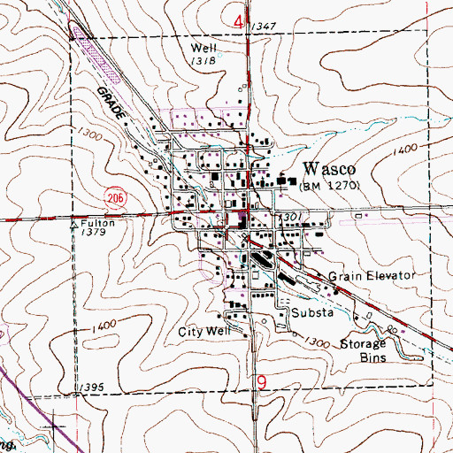 Topographic Map of Wasco Post Office, OR