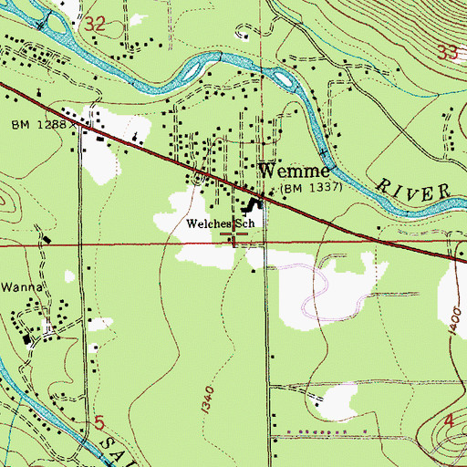 Topographic Map of Welches Post Office, OR