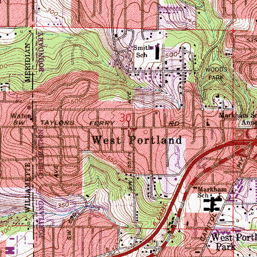 Topographic Map of West Portland Post Office (historical), OR