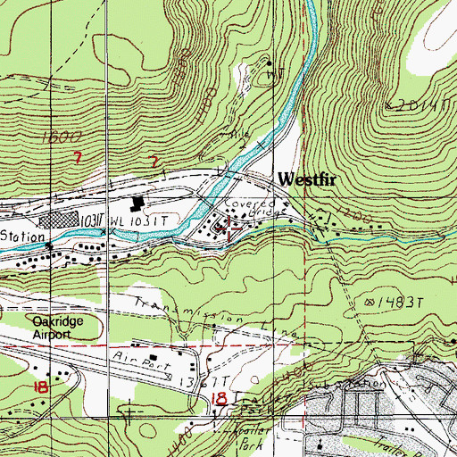 Topographic Map of Westfir Post Office, OR
