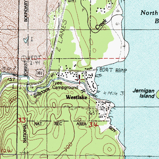 Topographic Map of Westlake Post Office, OR