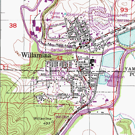 Topographic Map of Willamina Post Office, OR