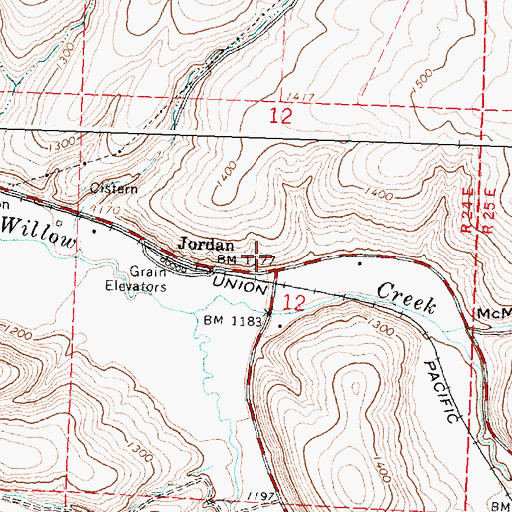Topographic Map of Willow Forks Post Office (historical), OR