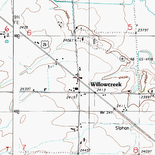 Topographic Map of Willowcreek Post Office (historical), OR