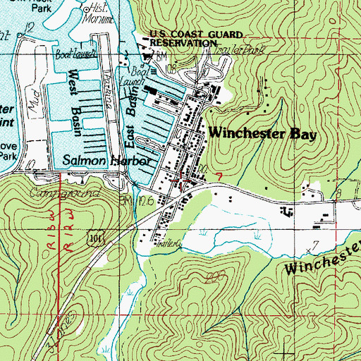Topographic Map of Winchester Bay Post Office, OR