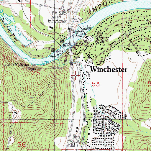 Topographic Map of Winchester Post Office, OR