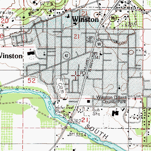 Topographic Map of Winston Post Office, OR