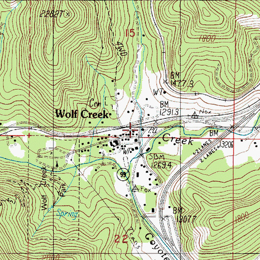 Topographic Map of Wolf Creek Post Office, OR