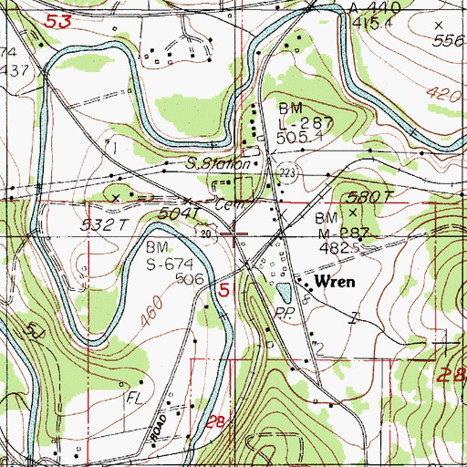 Topographic Map of Wren Post Office (historical), OR