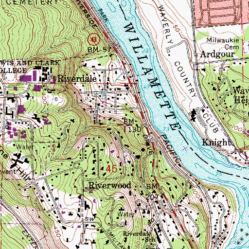 Topographic Map of Rivera (historical), OR