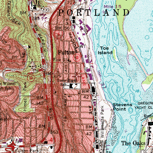 Topographic Map of Southern Portland (historical), OR